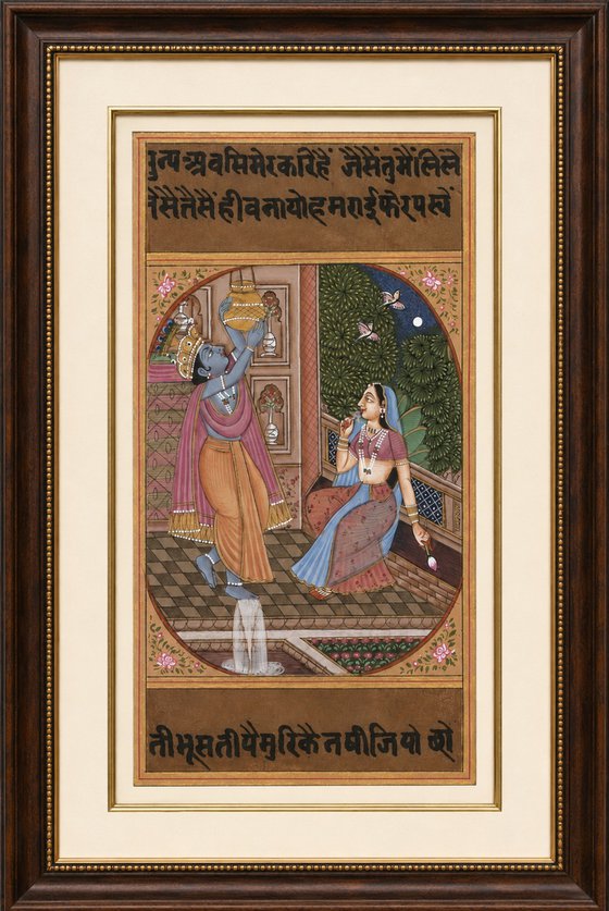 Radha Krishna on Antique Manuscript Paper