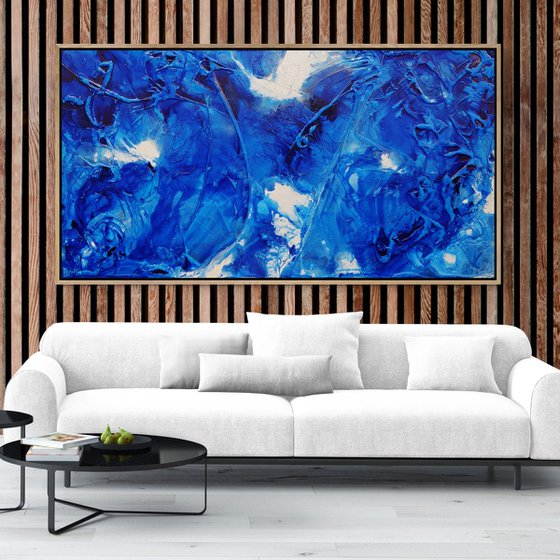 Sapphire Wash 190cm x 100cm Textured Abstract Art