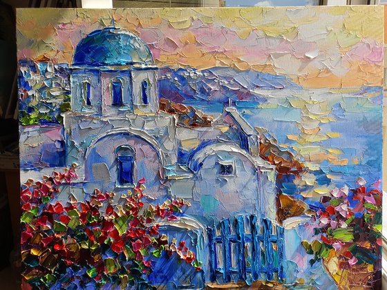 Santorini Sunset Greece landscape painting