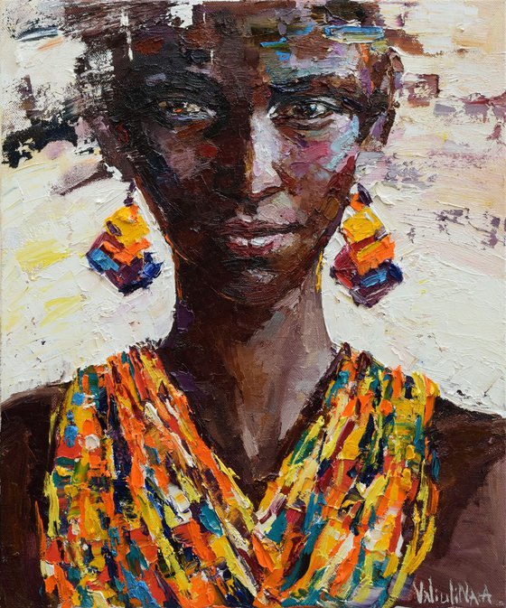 African woman portrait painting, Original oil painting