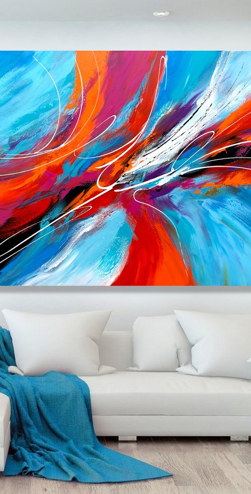 Summer of Love - XL LARGE,  MODERN ABSTRACT ART – EXPRESSIONS OF ENERGY AND LIGHT. READY TO HANG! by Julijana Ravbar