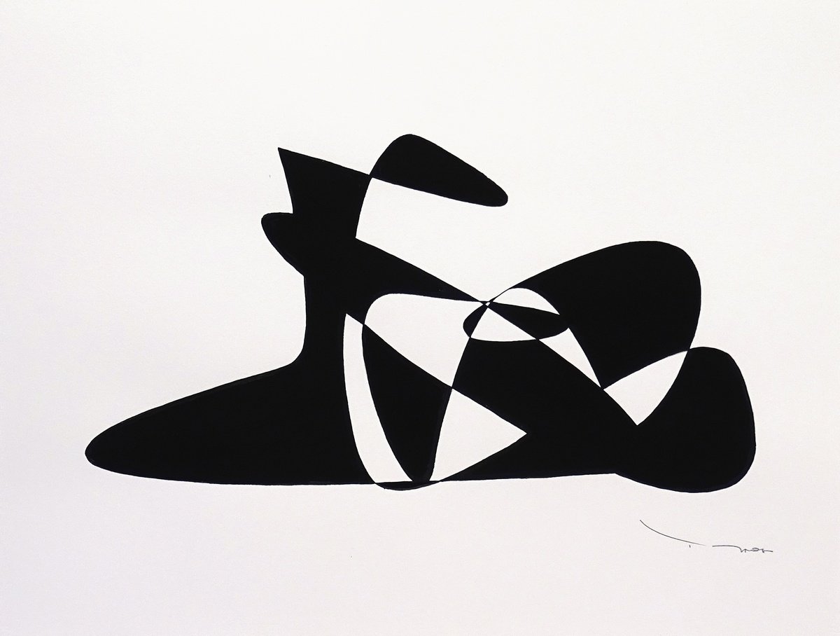 Abstract Ink Drawing By Tehos, 26 X 20", Tehos Nature Morte B2025 02, Original Artwork