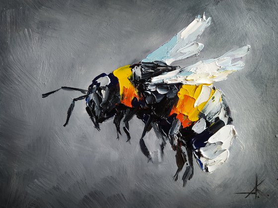 Little life - insects, oil painting, bumblebee, bumblebee oil, painting, gift, gift idea