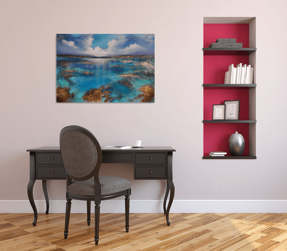 A beautiful large modern semi-abstract seascape painting "Wonderland"