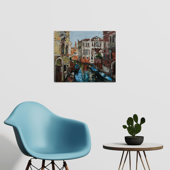 Venice. italian landscape- Original impasto landscape painting textured Oil painting Italy wall art