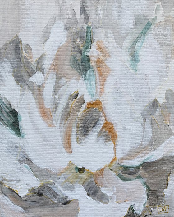Abstract white peony acrylic on canvas