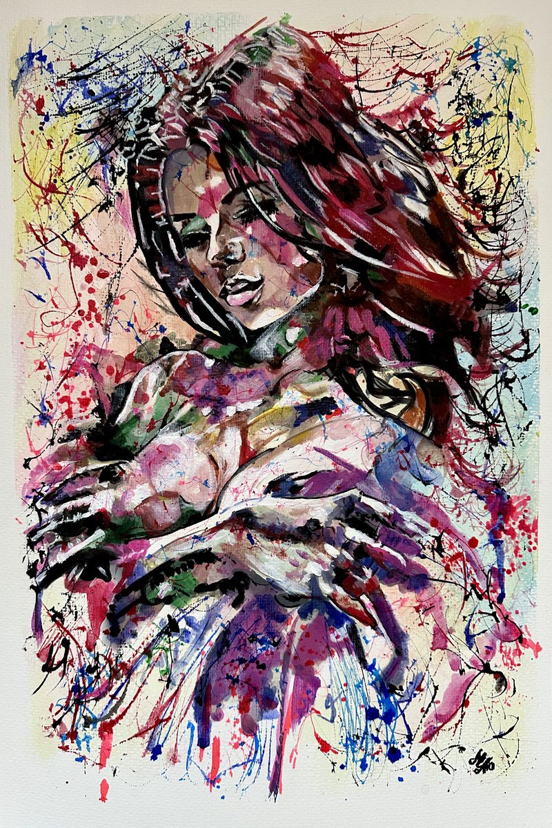 Expressive Portrait Acrylic Painting By Misty Lady - M. Nierobisz, 13 X 19", Colorful Impressions, Original Artwork