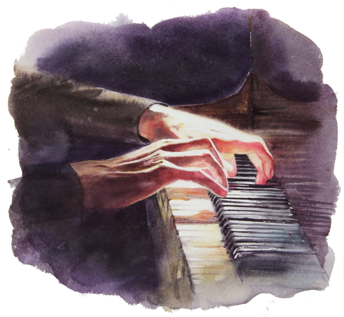 Hands on Piano - Piano Player - Musician by Olga Beliaeva Watercolour