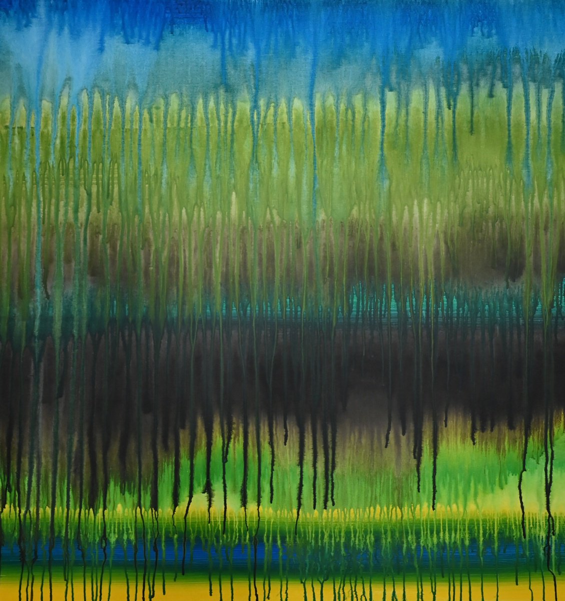 Abstract Acrylic Painting By Sumit Mehndiratta, 40 X 42", Forest Drip, Original Artwork