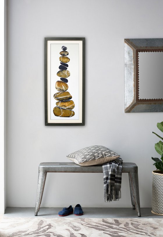 Zen stones - Eleven stones #6  (50 cm - banded balancing stones lino/monoprint)