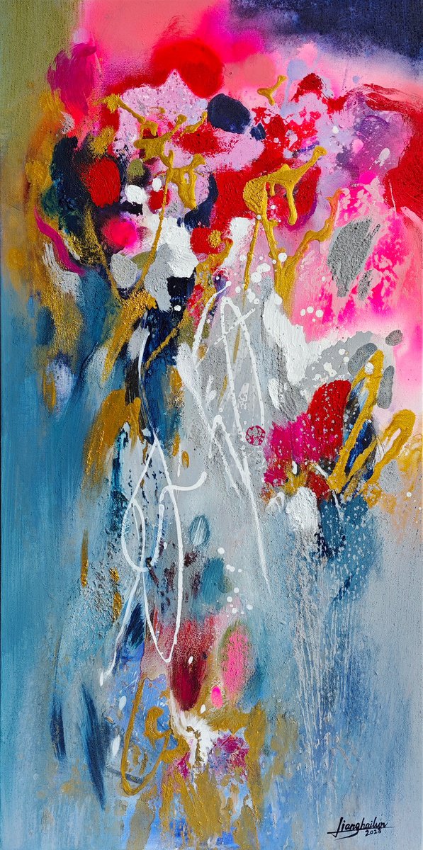 Abstract Acrylic Painting By Liang Hailun, 20 X 39", N°212, Original Artwork