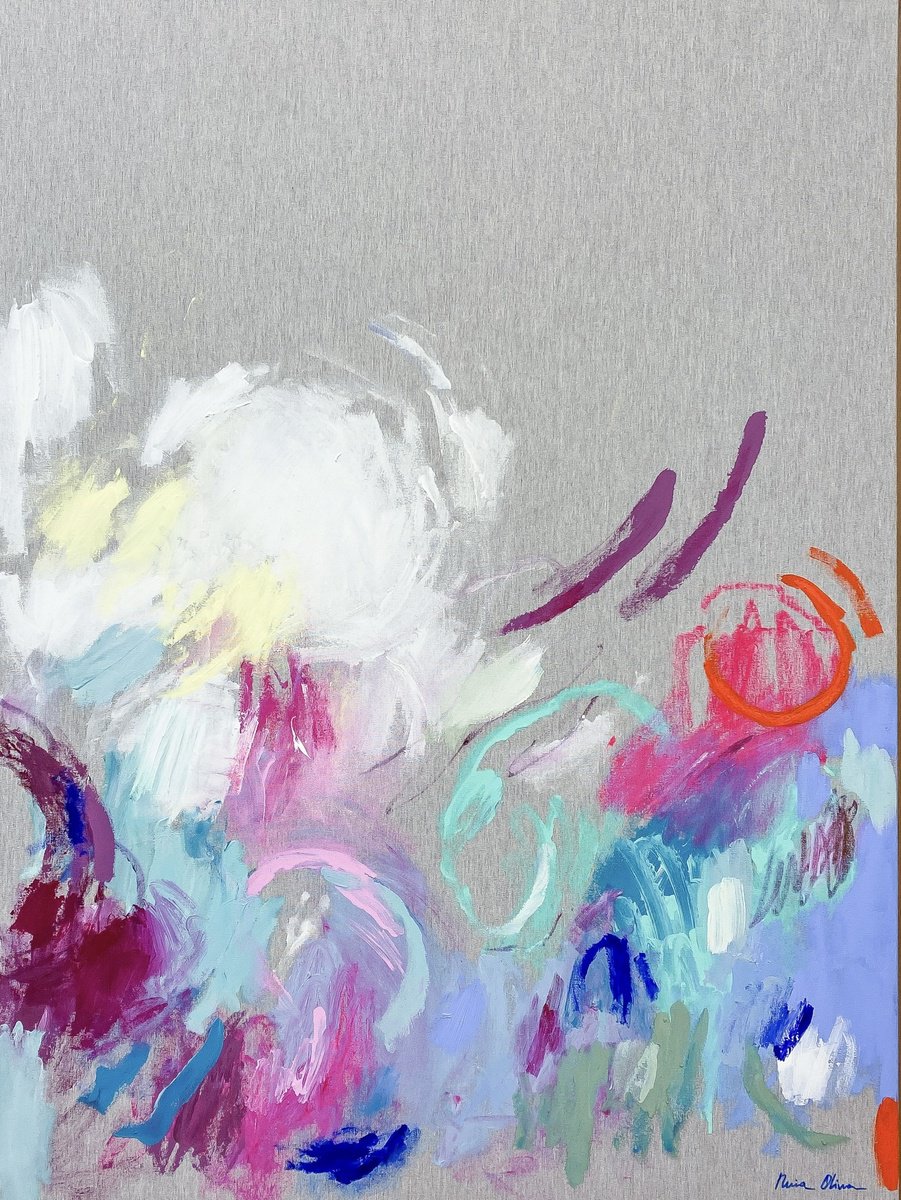 Abstract Acrylic Painting By Nuria Oliva, 35 X 51", Pleasures Of Life, Original Artwork