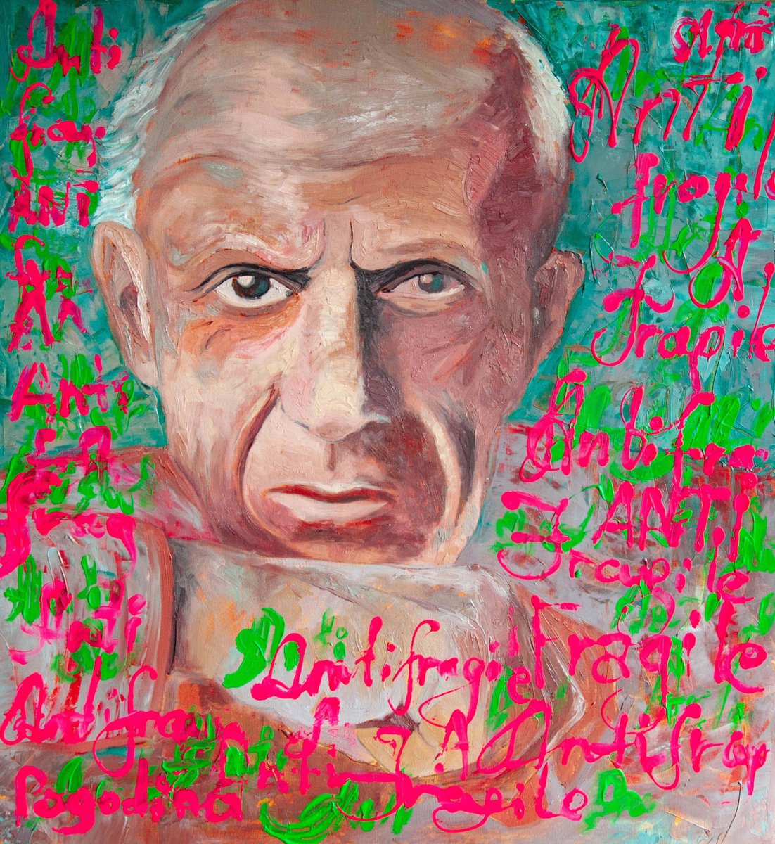 Pop Art Painting, Pablo Picasso Portrait - ANTIFRAGILE - 34x36in (90*85cm) by Dasha Pogodina