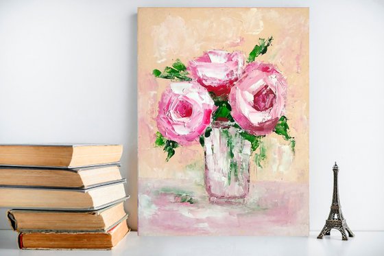 Floral Rose Painting Original Art Small Oil Artwork Flower Wall Art