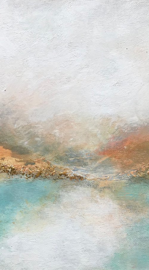 Abstract landscape neutral colors  with glitter by Henrieta Angel