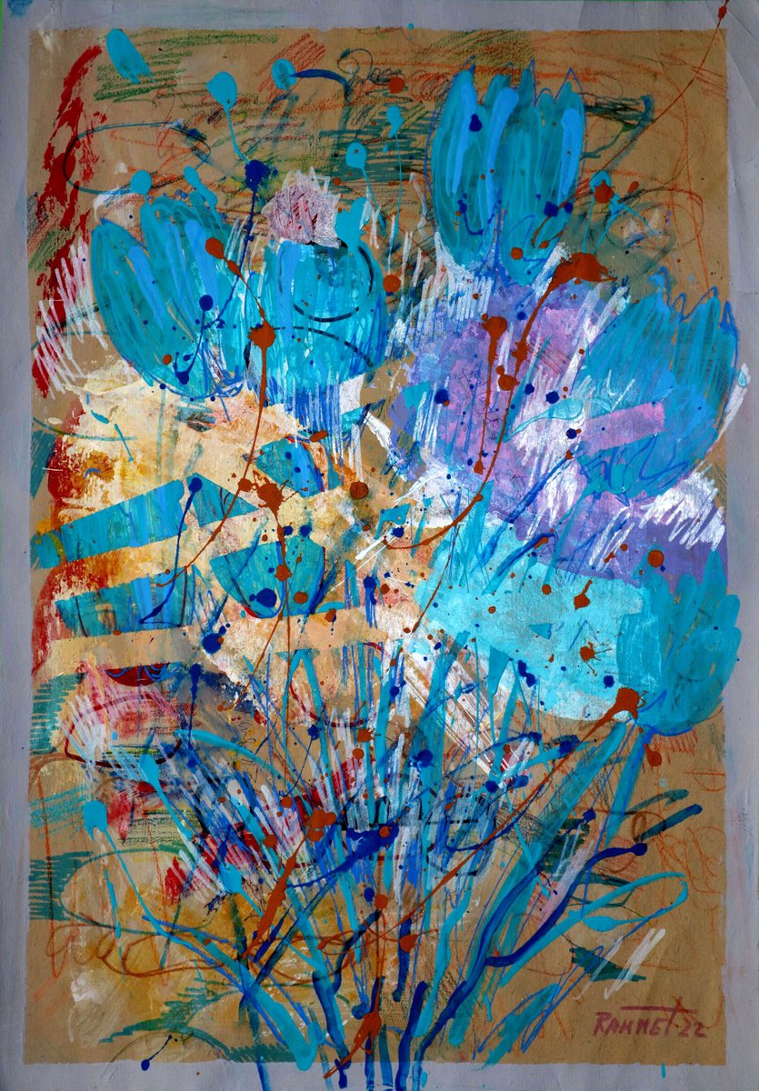 Impressionistic Botanical Acrylic Painting By Rakhmet Redzhepov, 16 X 23", Fantasy With Flowers 27., Original Artwork