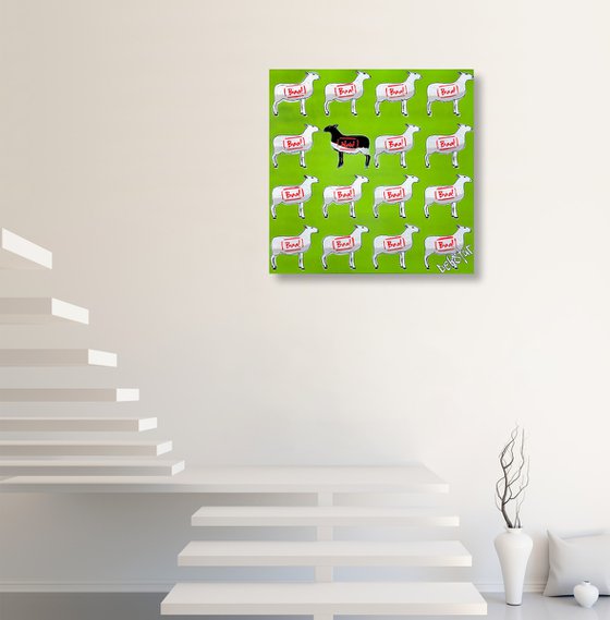 The Black Sheep - Green 61cm x 61cm