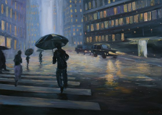 New York - Manhattan Lights In The Rain - New York painting