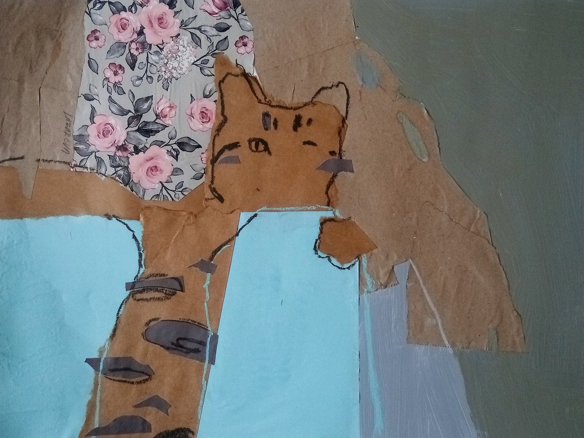 Animal Collage By Valerie Lazareva, 19 X 14", #18/24 Tiger Cat With Me, Original Artwork