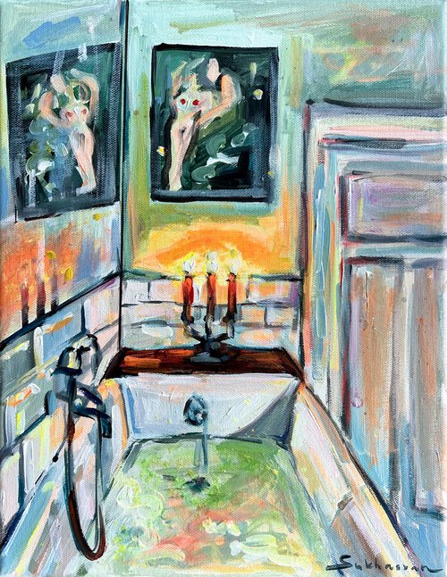 Bathroom Interior with Candles by Victoria Sukhasyan