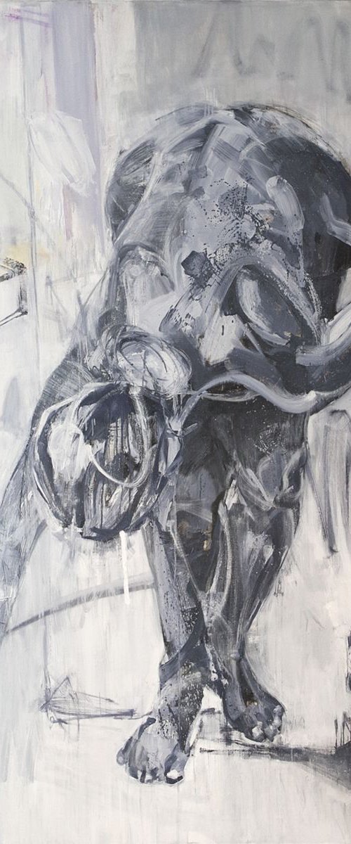 Dega 2.0 (Bent Female Nude) - Large Abstract Painting, Wall Art, Black and White by Grigorii Pavlychev