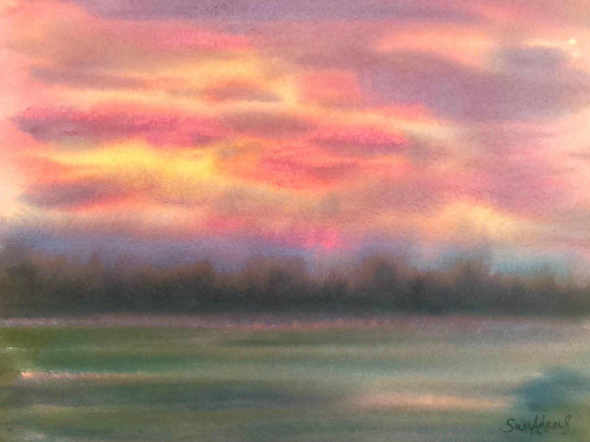 Impressionistic Watercolour , Winter Sunrise By Samantha Adams, 14 X 11, Artwork For Sale On Artfinder