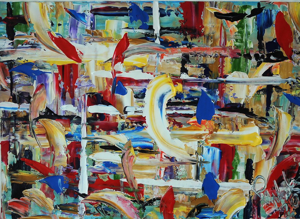 Abstract Acrylic Painting By Antonino Puliafico, 35 X 26, Foglie Spazzaate Dal Vento, Original Artwork