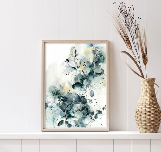 Abstract Botanical in Teal and Sand