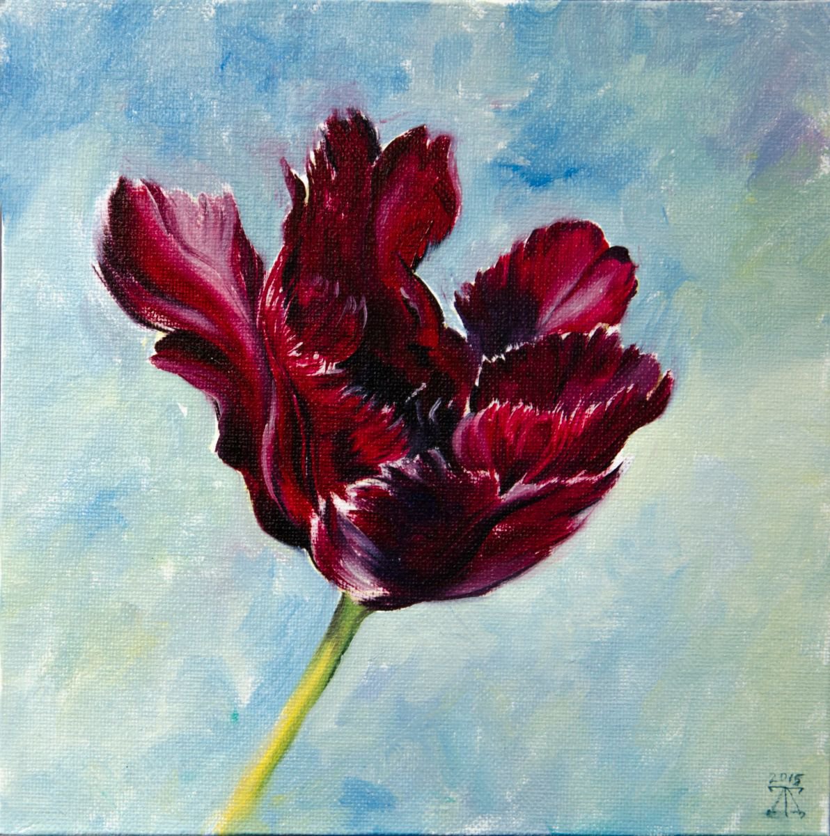 Photorealistic Botanical Oil Painting By Daria Galinski, 8 X 8, The Tulip, Original Artwork