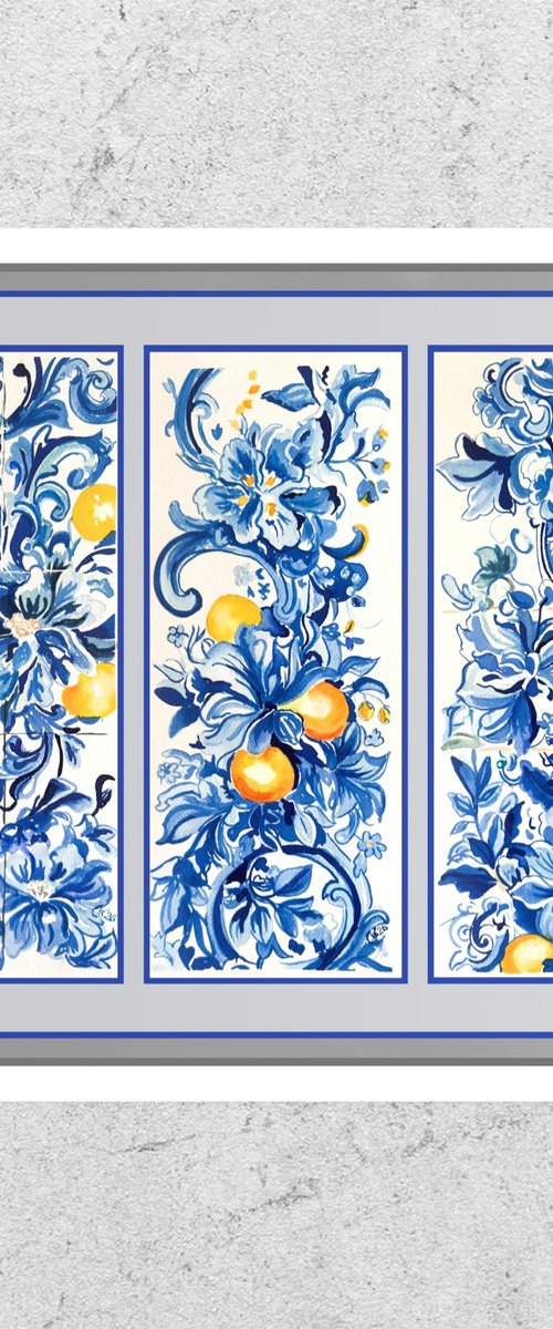 Azul & Citrus Triptych by Irina Kurganskaya
