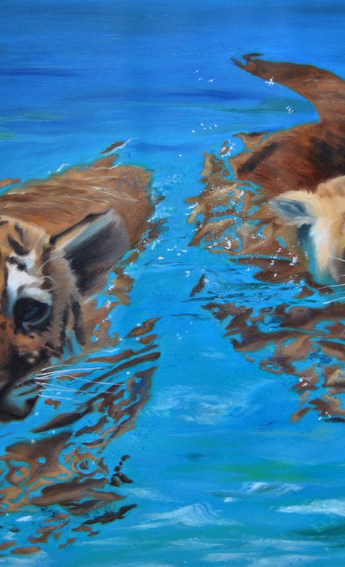 Reserved painting, Floating tigers by Simona Tsvetkova