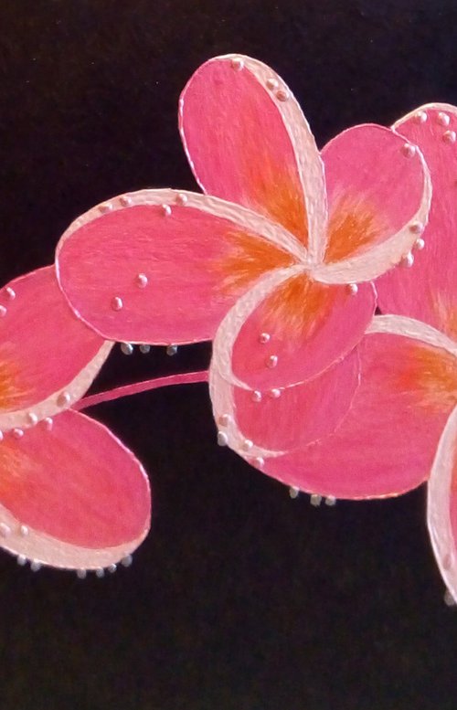 Exotic Jewels - large semi abstract pink plumeria flower painting; home, office decor; gift idea by Liza Wheeler