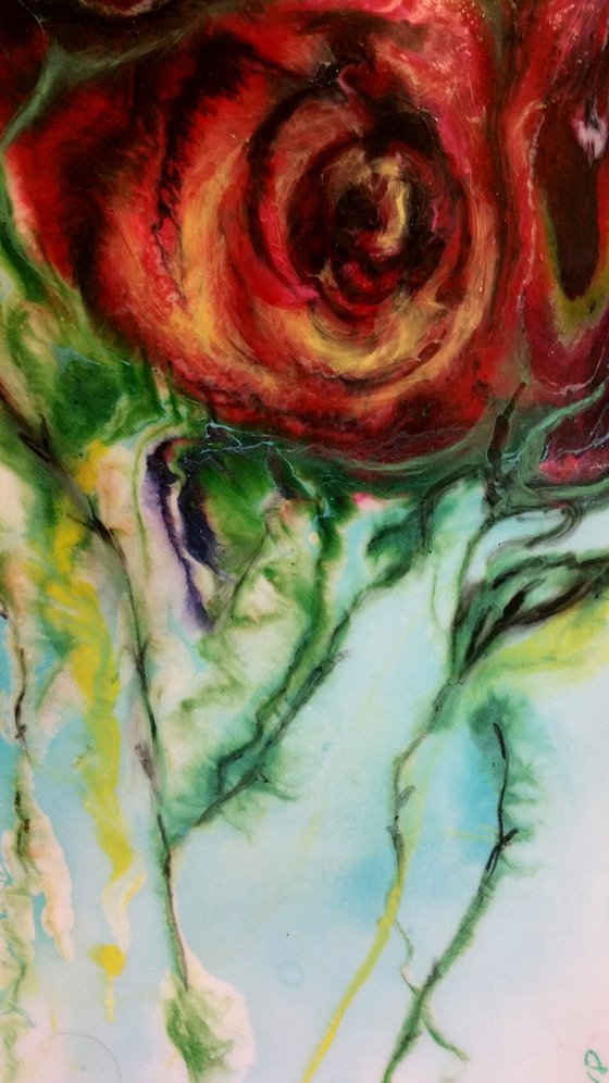 "My name is Rose"Contemporary oil and resin  painting on  board, 50x90x1,2cm, ready to hang