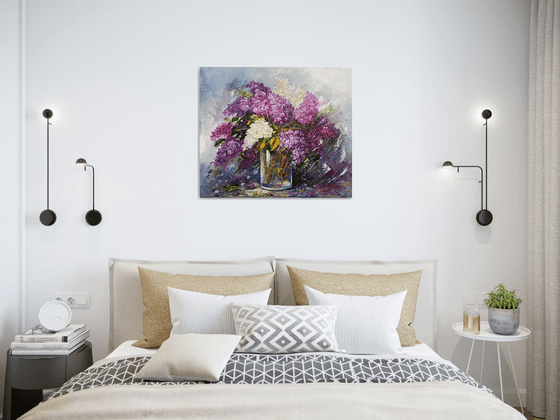 Lilacs(70x60cm, oil painting, palette knife, ready to hang)