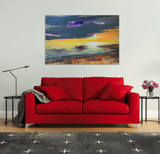 XL Big seascape - "Bright sky" - Expressionism - Minimalism - Sea - Ocean - Sunset