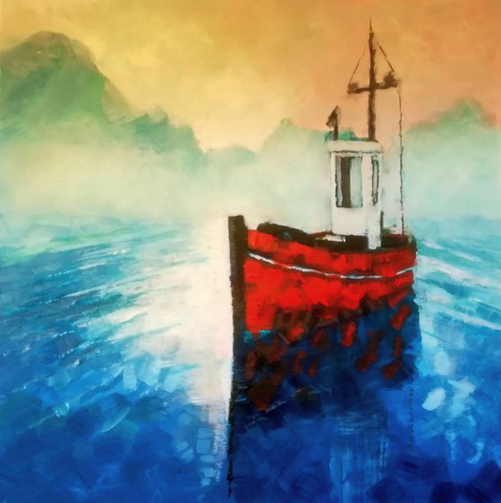 Sea Mist and Red Fishing Boat