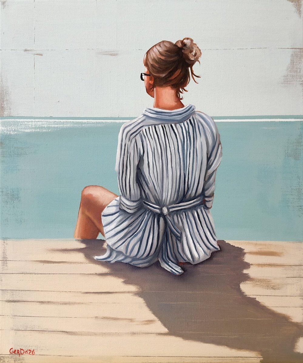 Photorealistic Oil Painting , The Girl On The Pier By Daria Gerasimova, 20 X 24, Artwork For Sale On Artfinder