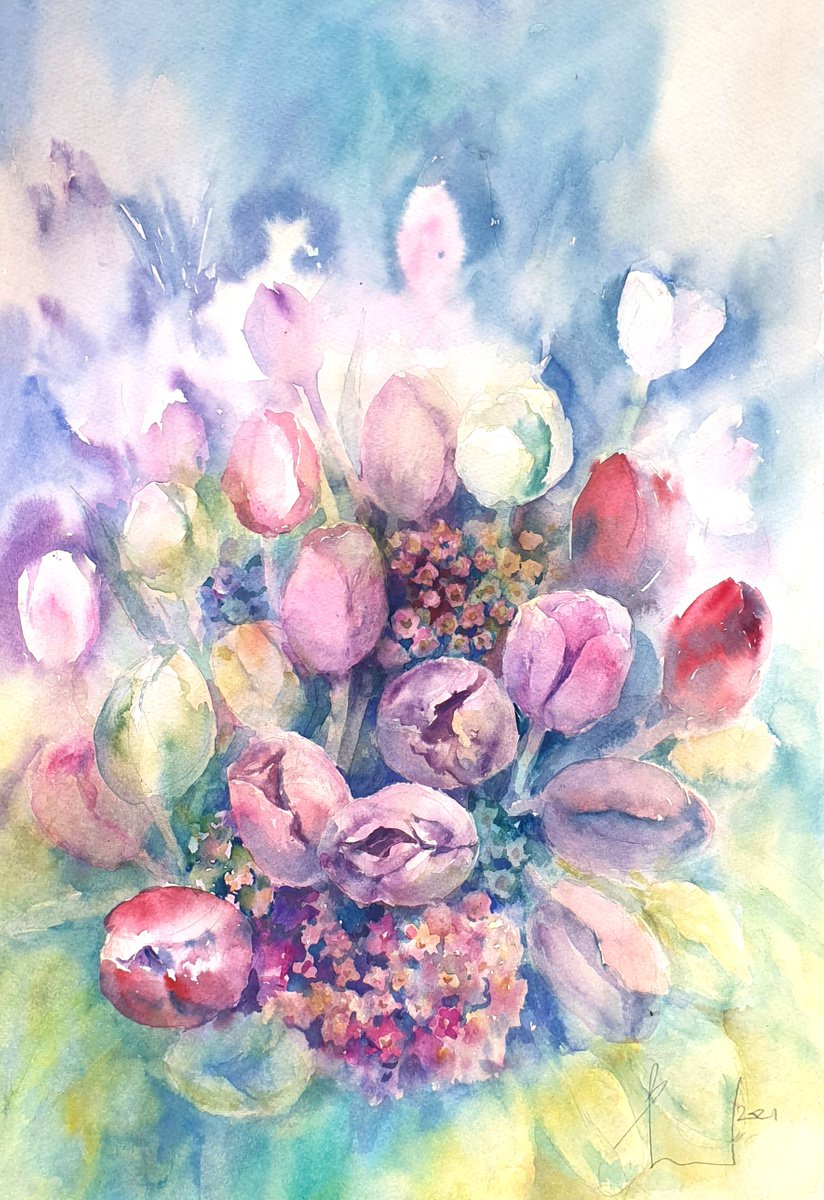 TULIPS  2021.03  original watercolor 36X51 by Beata van Wijngaarden