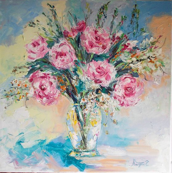 Morning Joy-Roses oil painting-Still life roses