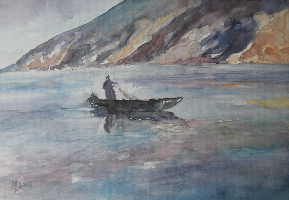 Impressionistic Landscape Watercolour By Zoran Mihajlovic Muza, 11 X 8", Danube River, Original Artwork