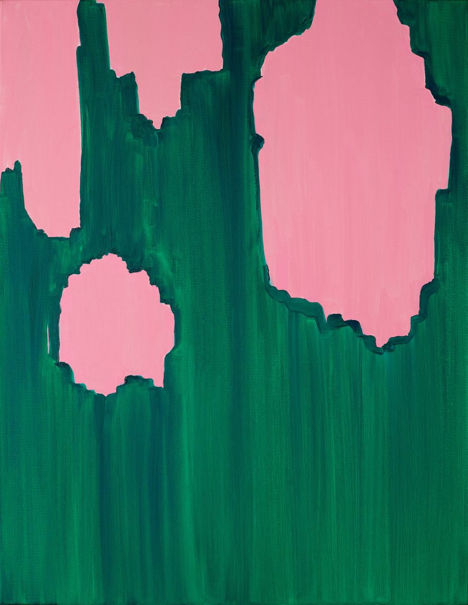 Organic Abstract Oil Painting By Nataliia Sydorova, 33 X 43", Pink And Green, Original Artwork