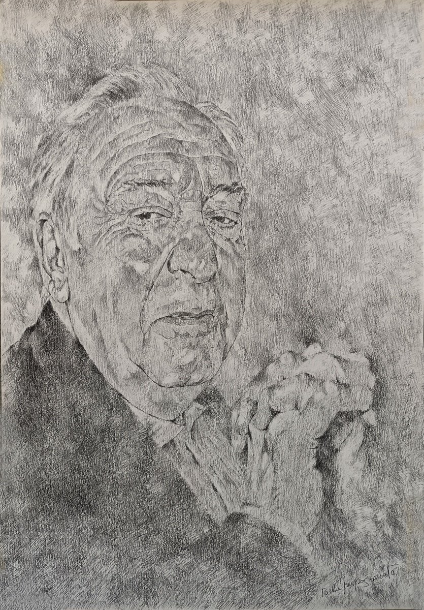 Expressive Portrait Pencil Drawing By Paola Imposimato, 13 X 19", Master Of Suspense, Original Artwork