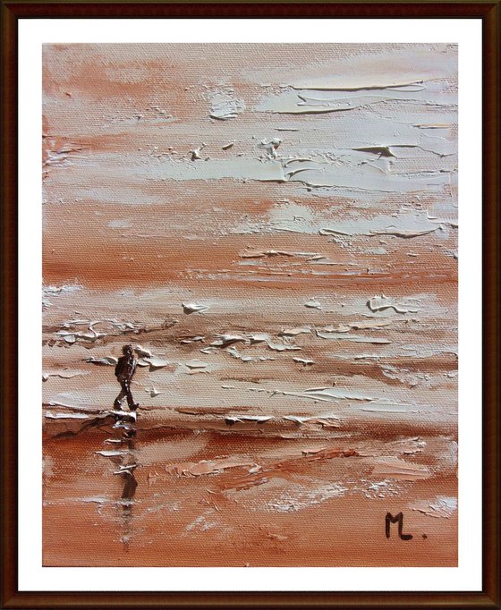 " ON A WALK..." SEA original painting palette knife GIFT MAN MODERN URBAN ART OFFICE ART DECOR HOME DECOR GIFT IDEA