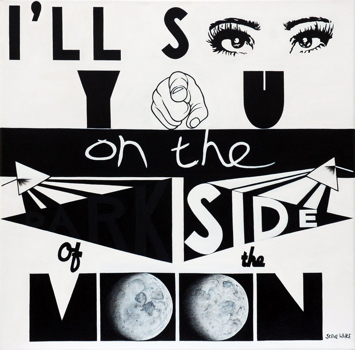 Typographic Abstract Acrylic Painting By Steve White, 24 X 24", Dark Side Of The Moon, Original Artwork