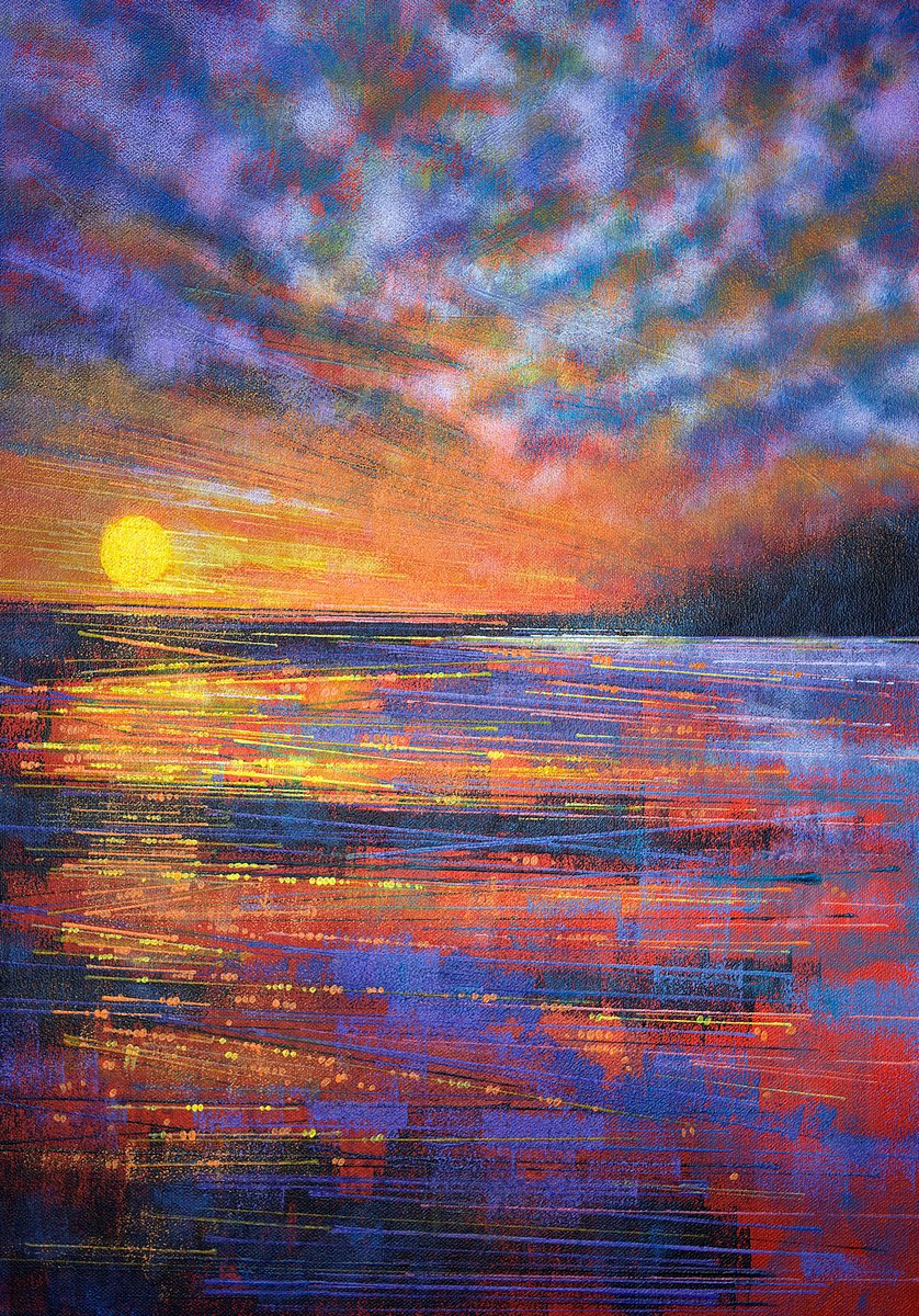 Impressionistic Landscape Acrylic Painting By Marc Todd, 17 X 23", A Coastal Sunset, Original Artwork