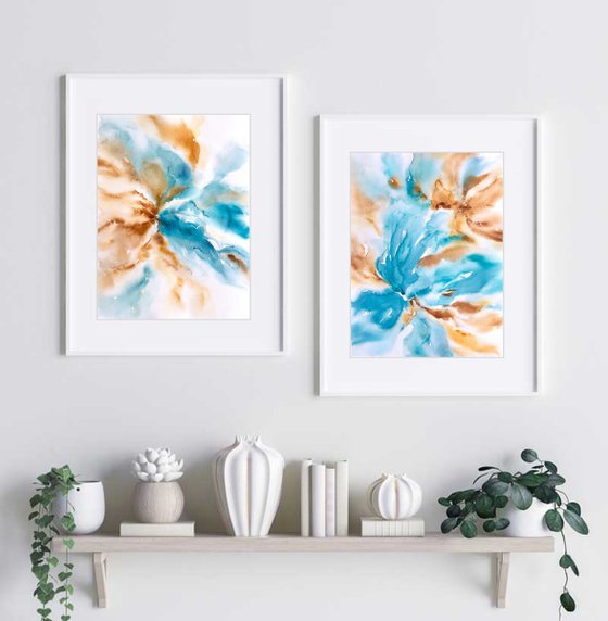 Abstract flowers diptych