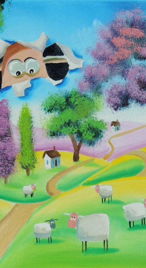 Sheep peeking through the canvas by Gordon Bruce