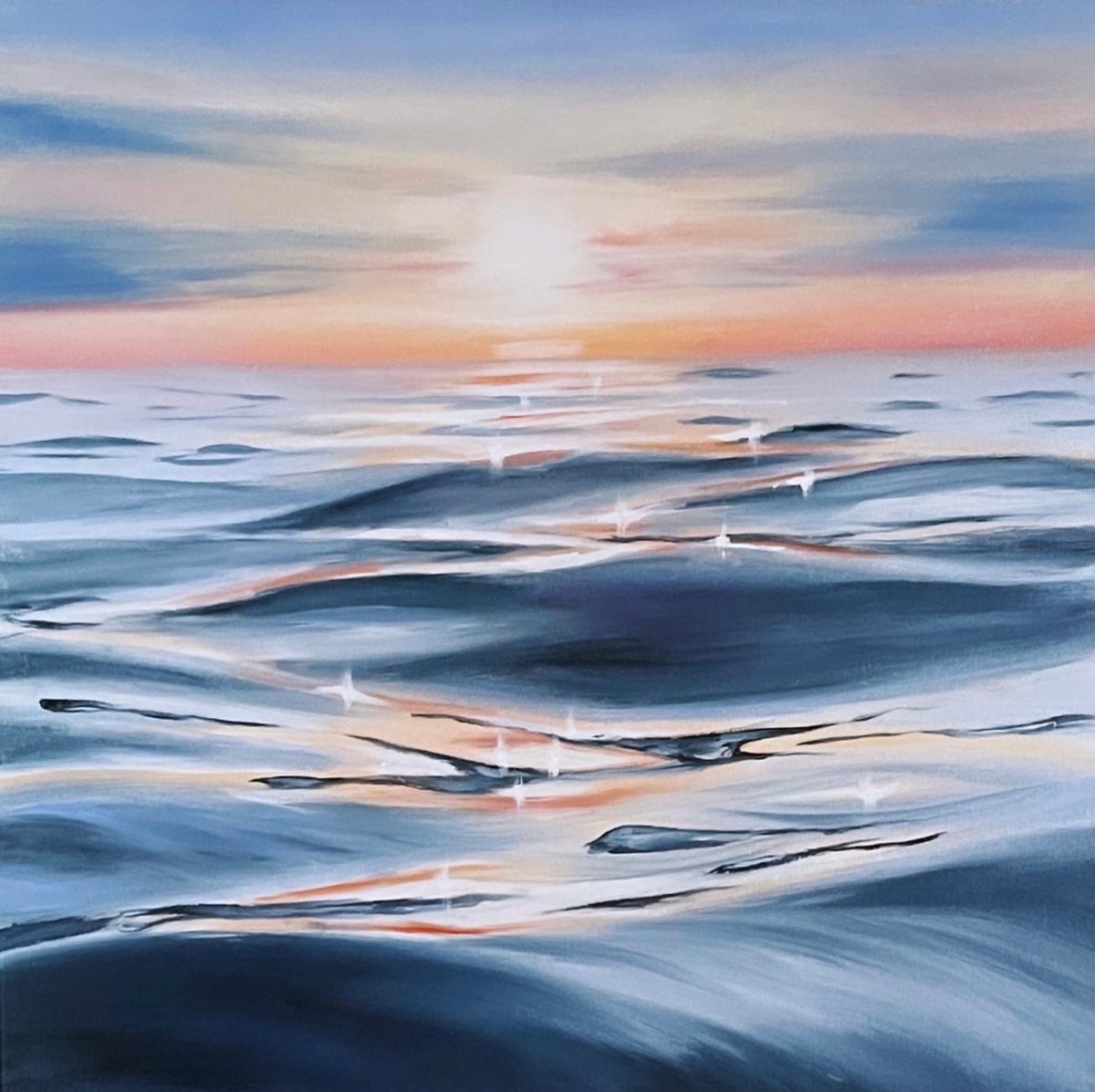 Photorealistic Landscape Oil Painting By Irina Ponna, 18 X 18, Sunset View, Original Artwork