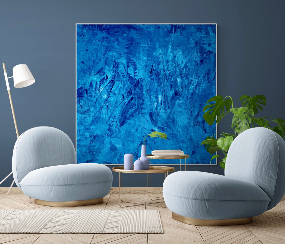 Abstract Acrylic Painting By Anita Kaufmann, 55 X 55, Beyond The Blue Sea No. 1524, Original Artwork
