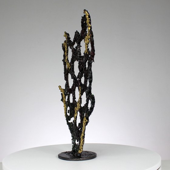 Abstraction III - Abstract metal sculpture - steel, pigment and gold leaf